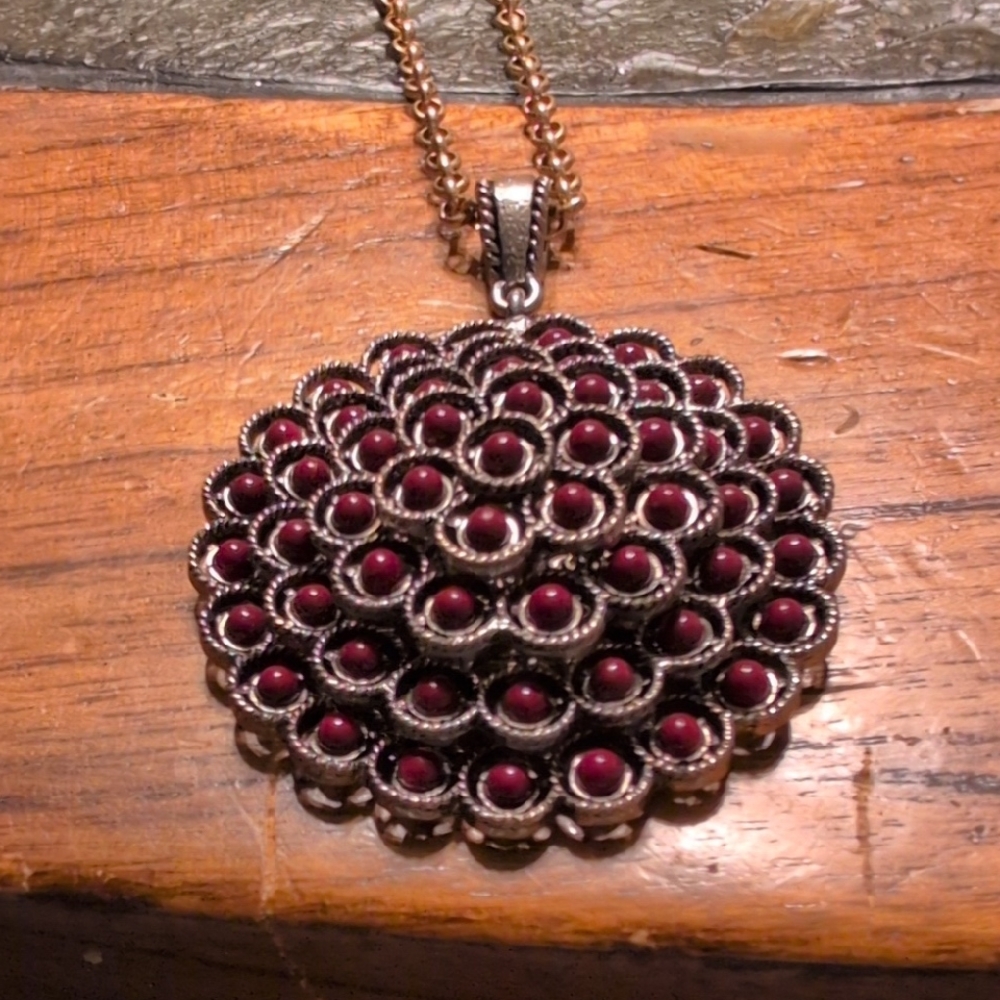 Elegant Silver and Red Pendant Necklace